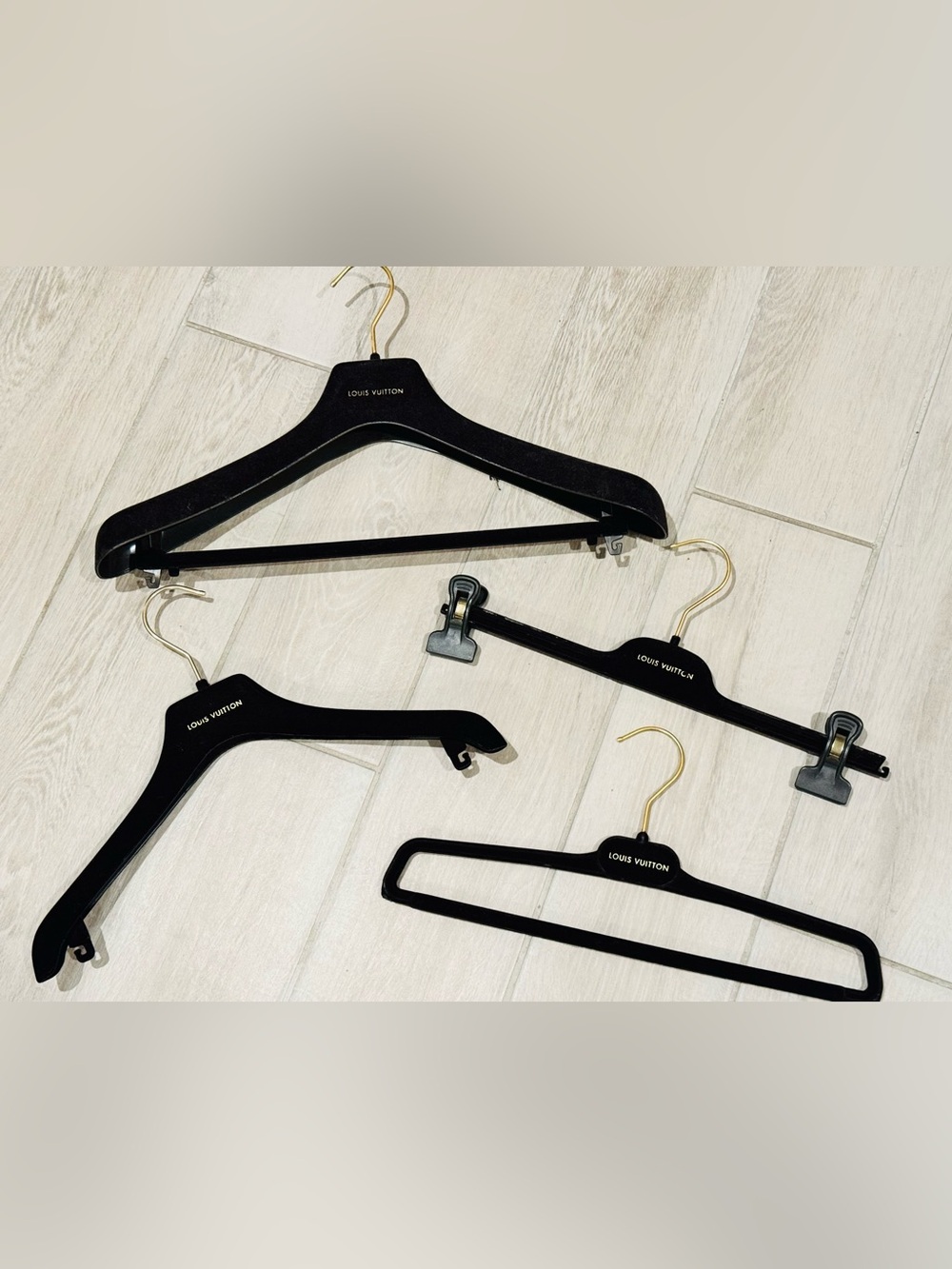 Louis Vuitton Black Velvet Hangers with Gold Hook set of 4